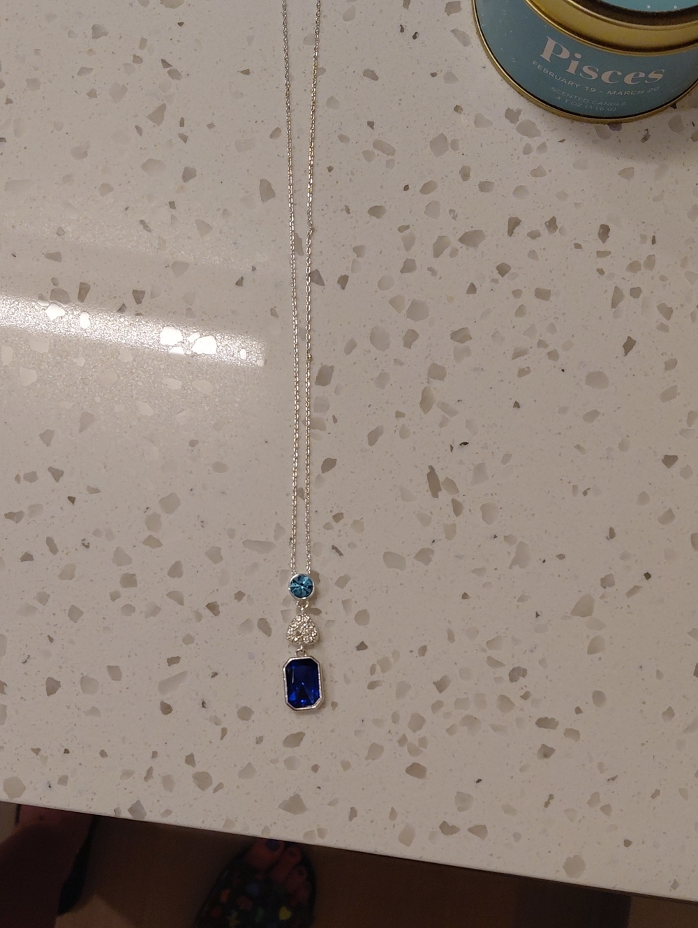 Avon Silver Necklace with Dark Blue and Light Blue Stones